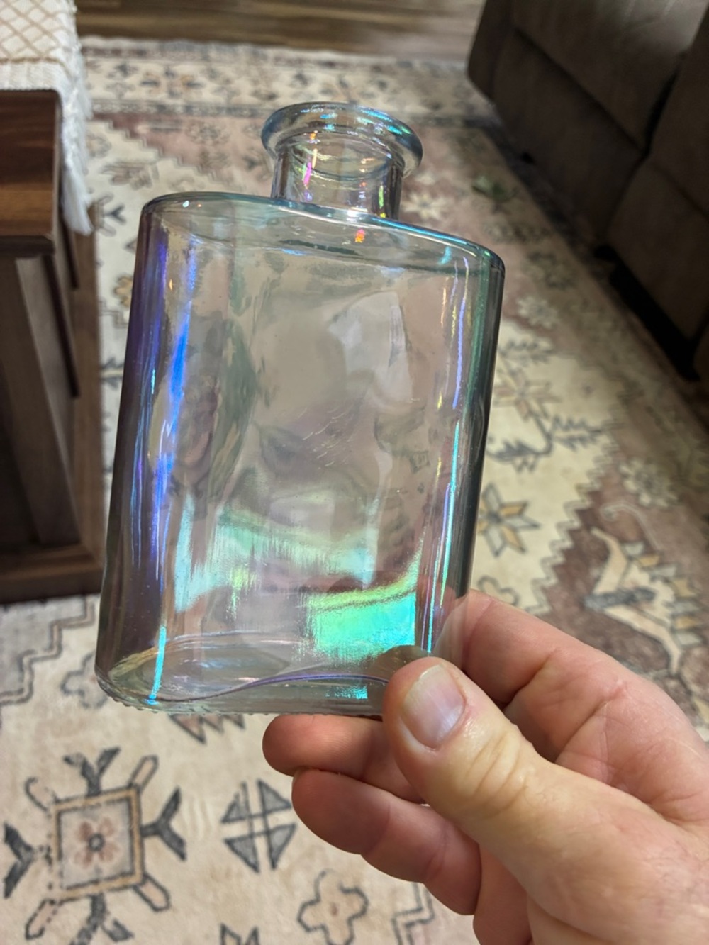 Iridescent Glass Flask Bottle - Shimmery Aqua & Purple